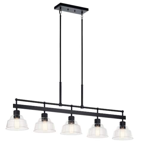 Kichler Lighting Eastmont 5-Light Black Vintage Industrial Linear Chandelier with Clear Glass