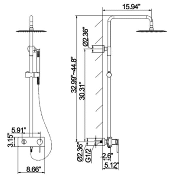 Exposed Pipes Tub and Shower Faucet With Roughin Valve Wall Mount