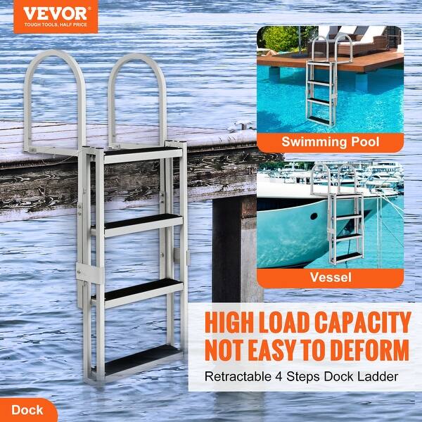 VEVOR 3-Step Dock Ladder 500lbs Capacity - Aluminum Alloy Removable Boat Ladder With Non-Slip Steps