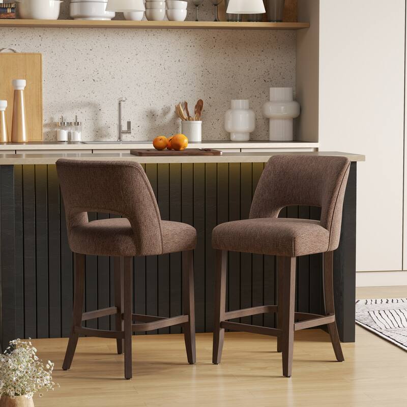 Set of 2/4/6,Upholstered Counter Height Bar Stools,Modern Counter Stools with Wood Legs for Kitchen Island Dining Room Bar - Set of 2 - Brown