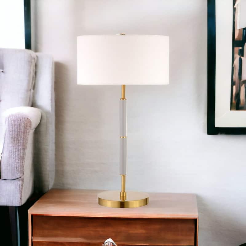 25-Inch Industrial Modern Table Lamp with Integrated LED Metal Base & Fabric Shade - 14" x 14" x 25"
