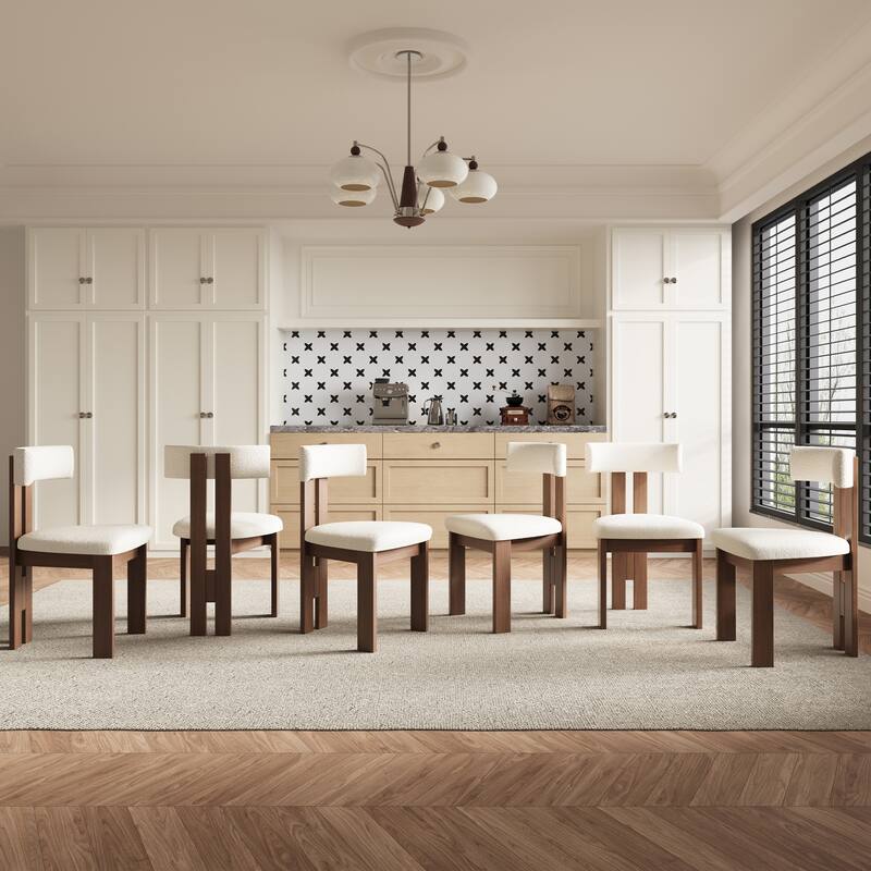 Mid-Century Fully Assembled Wood Dining Chairs Set of 2,White & Walnut Side Chairs, Modern Kitchen Chairs - Set of 6
