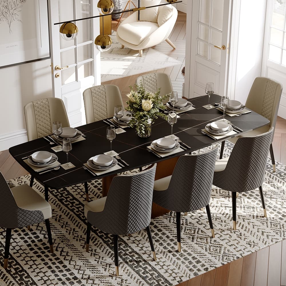 Hobart Modern Minimalist Dining Table Set with Rectangular Matte Sintered Stone Dining Table and Chairs