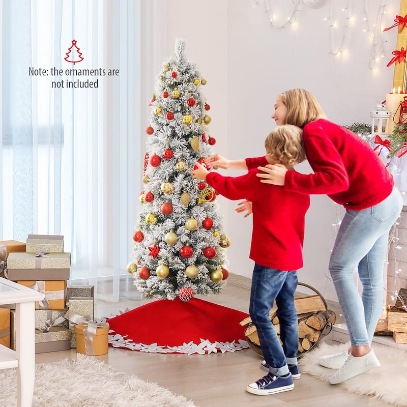 Gymax 4.5/6/7 FT Pre-Lit Artificial Christmas Tree Slim Pencil Xmas
