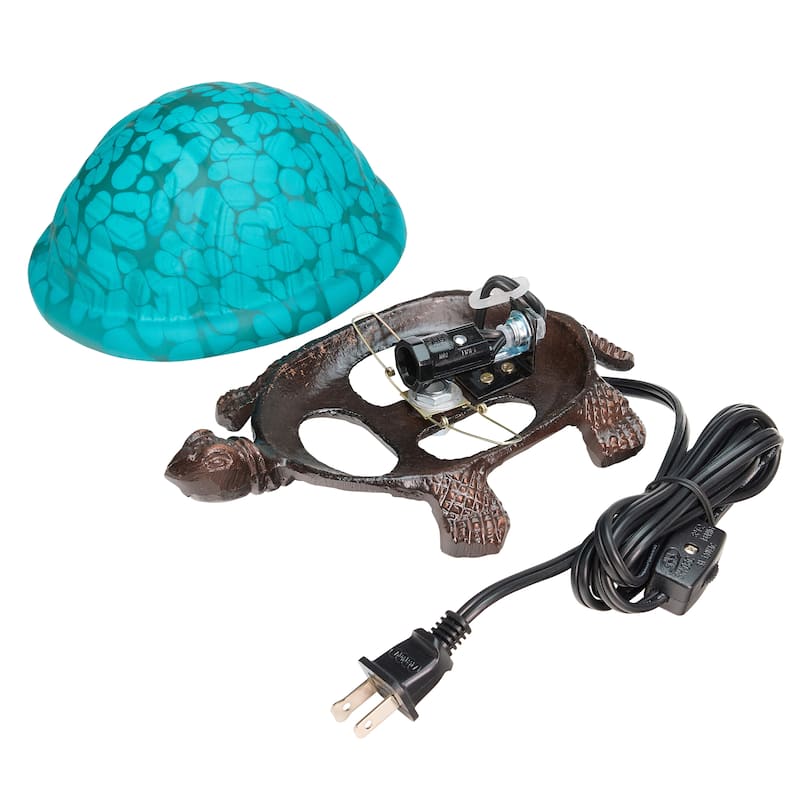 Turtle River of Goods Aqua Glass and Metal 4.75-Inch Accent Lamp - 8.25" x 5.9" x 4.75"