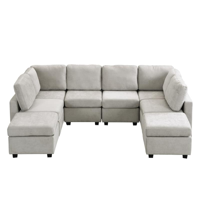 Versatile 103'' U-Shaped 6 Seater Sectional Sofa with Dual Movable Ottomans and 3 USB Charging Ports for Living Room
