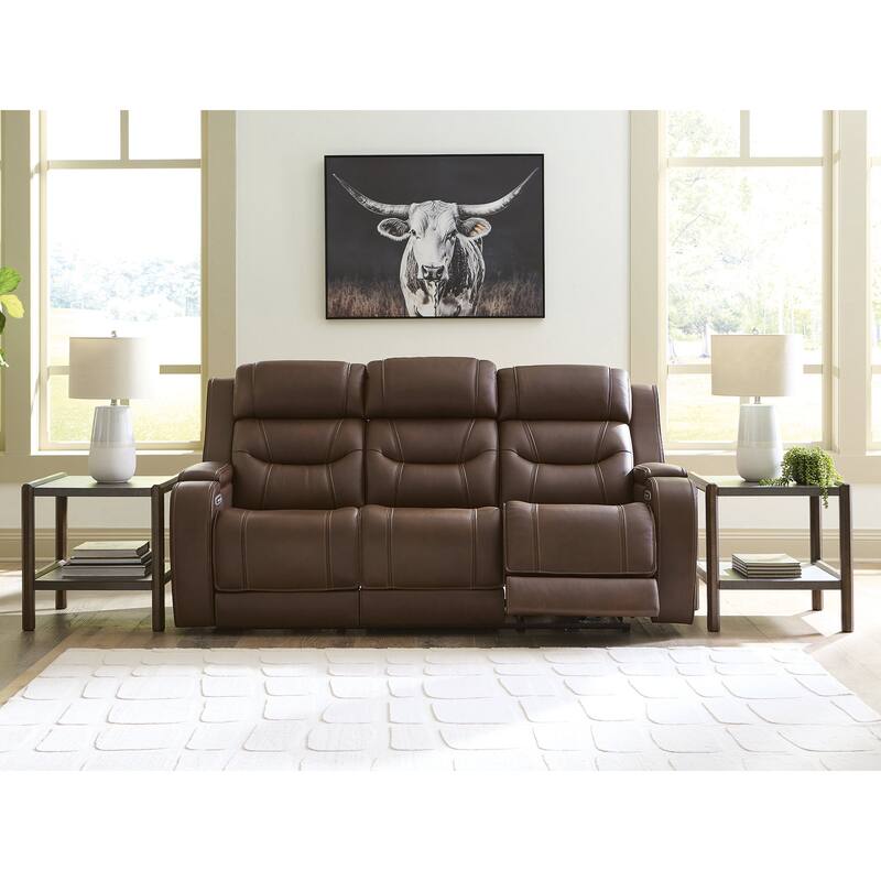 Signature Design by Ashley Guru Dark Brown Power Reclining Sofa with Audio Seating - 87" W x 41" D x 45" H