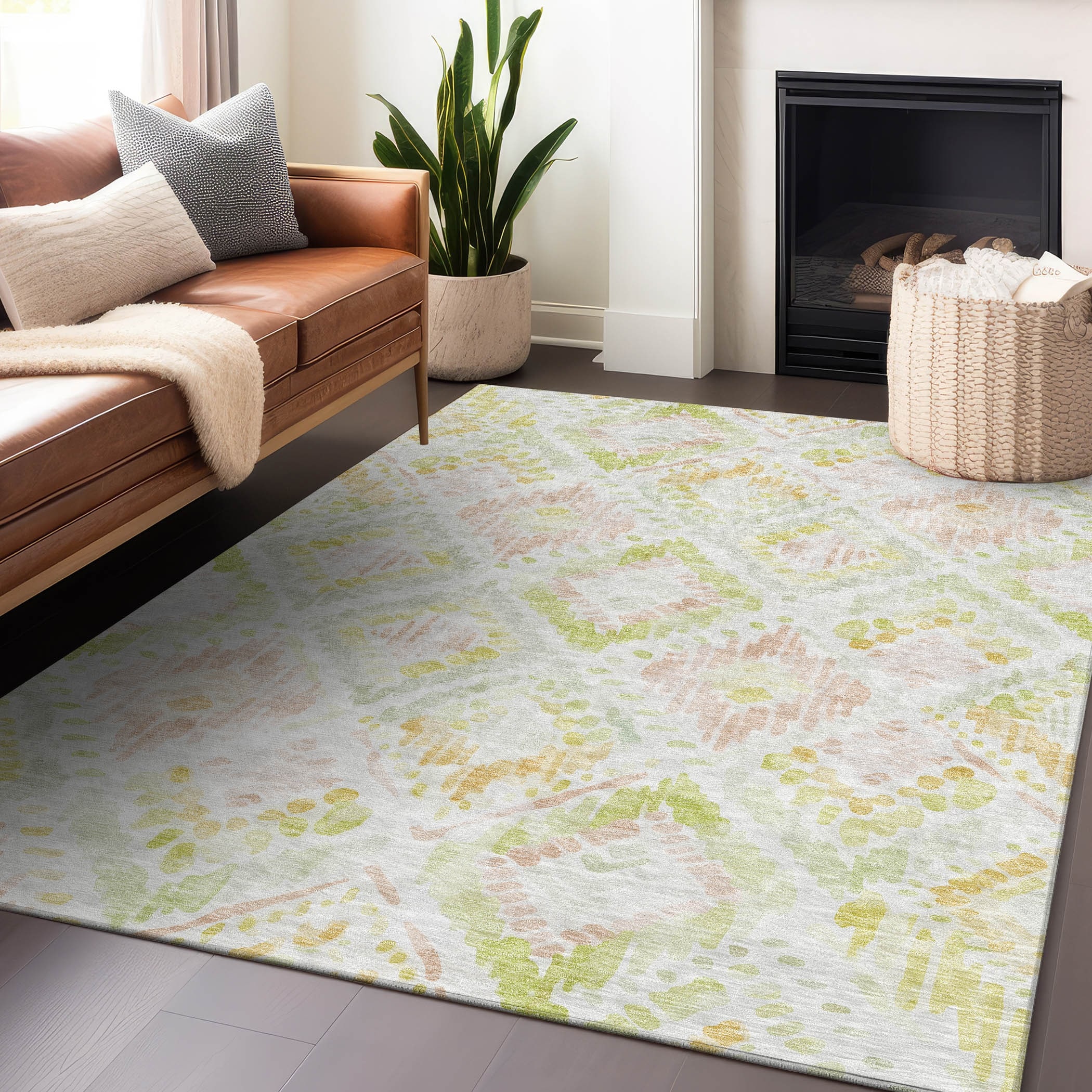 Machine Washable Indoor/ Outdoor Boho Brushstrokes Chantille Rug