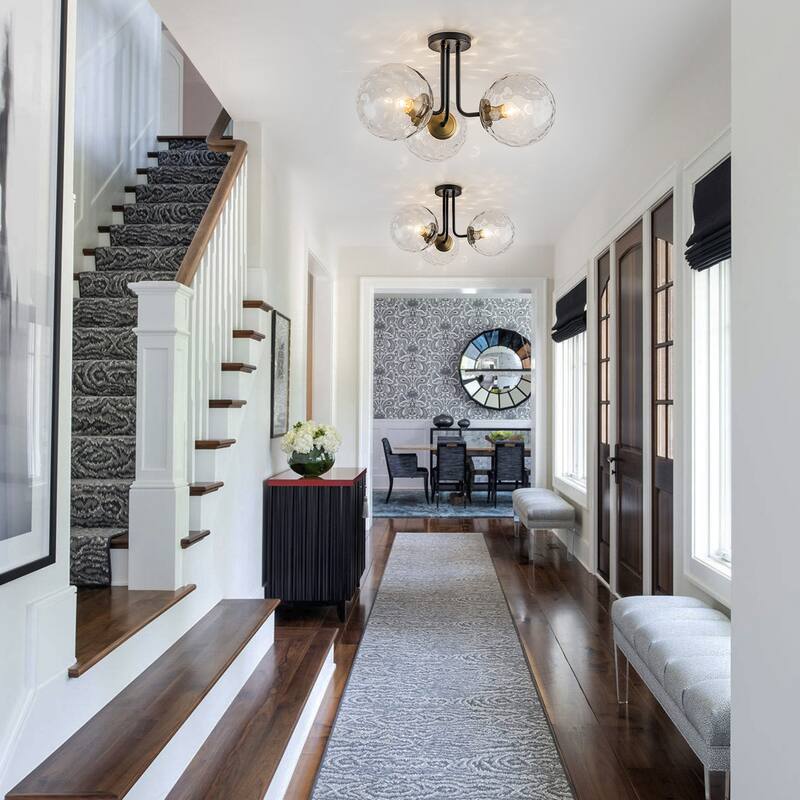 3-Light Dimmable Globe Glass Semi Flush Mount Ceiling Light