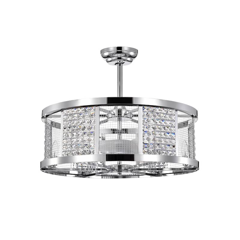 Cassie Chrome Ceiling Fan 30-Inch 6-Light Geometric Metal & Crystal Drum Shade (Includes Remote)