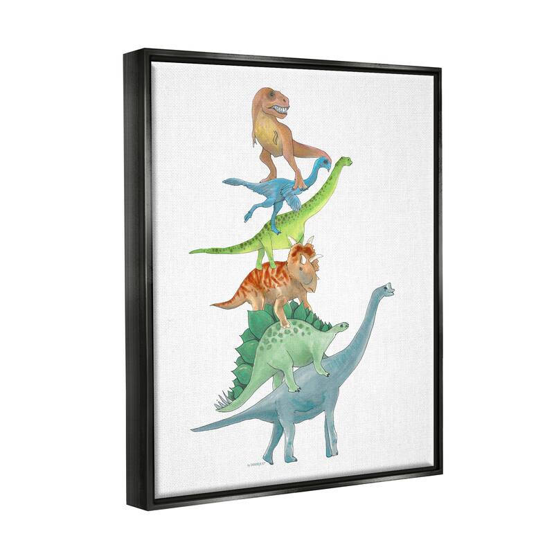 Stupell Stacked Dinosaurs Balancing T-Rex Stegosaurus Illustration Floater Frame, Design by Dishique