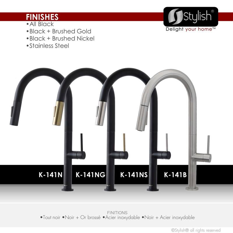 Single Handle Pull-Down Sprayer Kitchen Faucet K-141 - Height: 17.25" Spout H: 9" Spout R: 9"