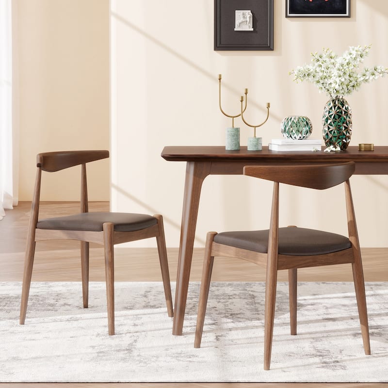 Christopher Knight Home - Walden Vintage Solid Wood Upholstered Dining Chair Set of 2 with Ergonomic Backrest - Brown,Walnut