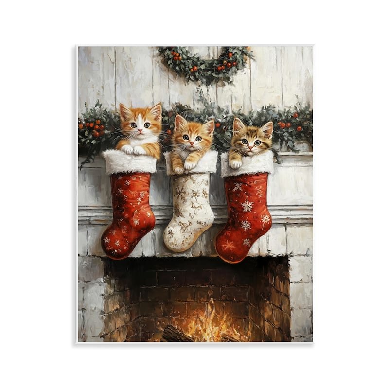 Stupell Christmas Kittens in Stockings Wall Plaque Art Design By Arlington Prints - 11 x 14