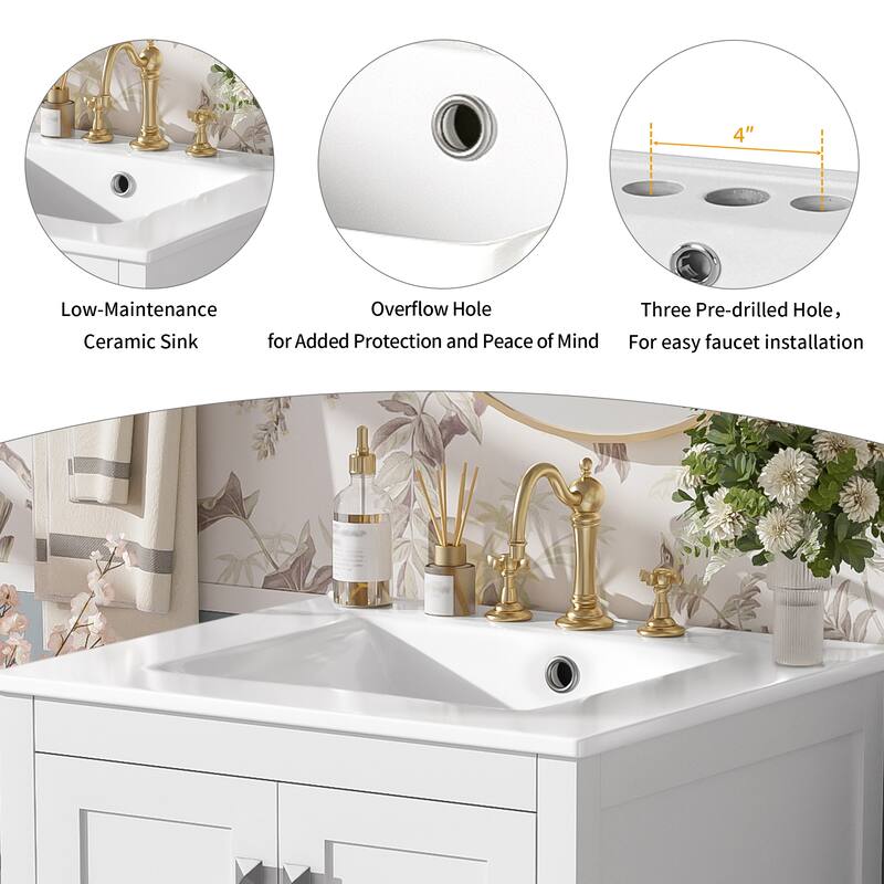 Bathroom Vanity with Sink, Multi-Functional Bathroom Cabinet, Bathroom Vanity with Door Shelf, Soft-Close Doors & 1 Drawer