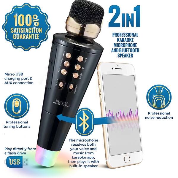 Karaoke Microphone Wireless Singing Machine Voice Changer With Bluetooth Speaker For Cell Phone Pc Portable Handheld Mic Overstock 31967718 It has volume controls and secures to most phones (including cell phones) with its velcro strap. usd