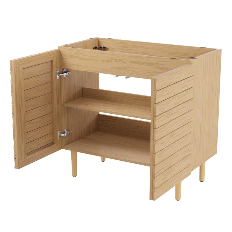 Calandre Thick Linear Slat Modern Farmhouse 2-Shelf Bath Vanity Cabinet Only (Sink Basin not Included), by JONATHAN Y