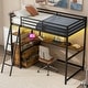 preview thumbnail 1 of 10, Twin Loft Kids Bed Frame with Desk, LED Light, USB, Shelves & Drawers, Black Black