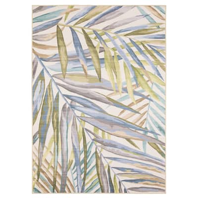 Style Haven Flores Tropical Palms Beige/Multi Indoor-Outdoor Washable Rug