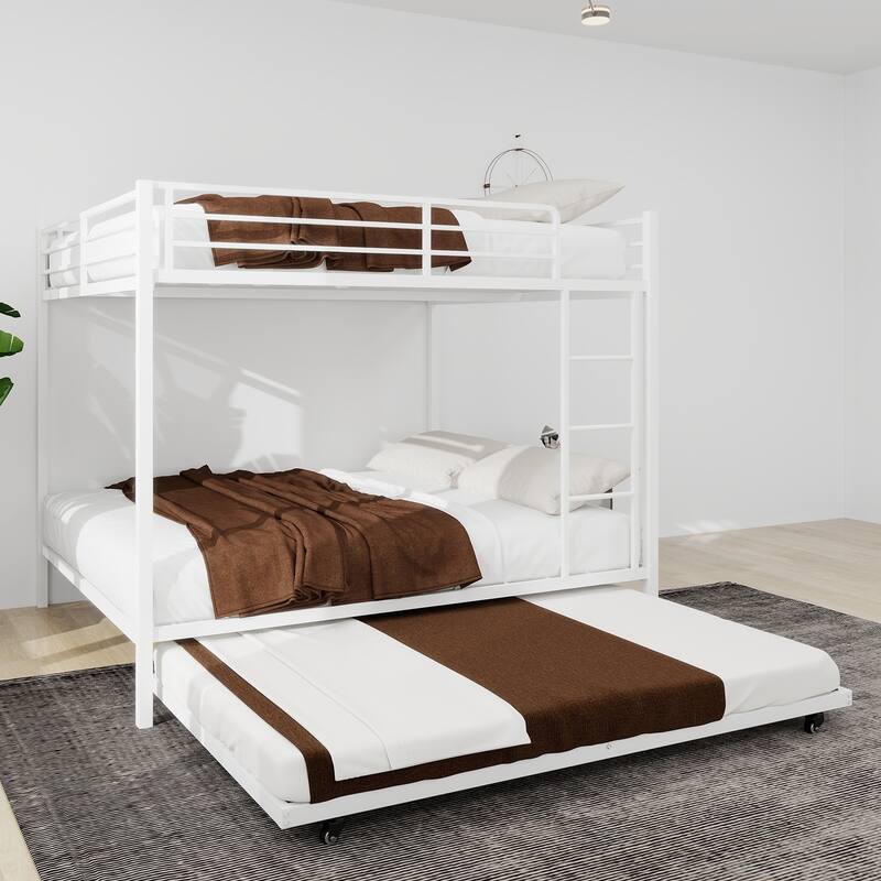 Durable Square Tube Iron Bunk Bed Featuring Safety Rails, Modern Minimalist Look,Full