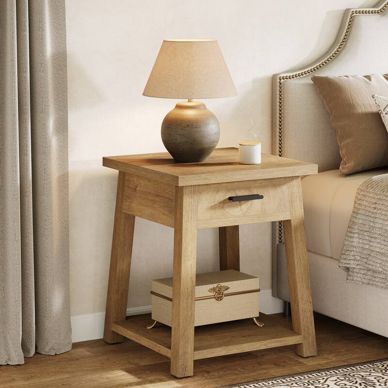 Rustic Nightstand with Drawer and Open Shelf - Brown