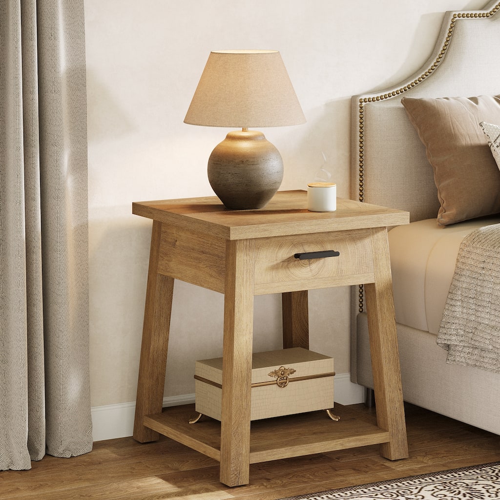 Rustic Nightstand with Drawer and Open Shelf