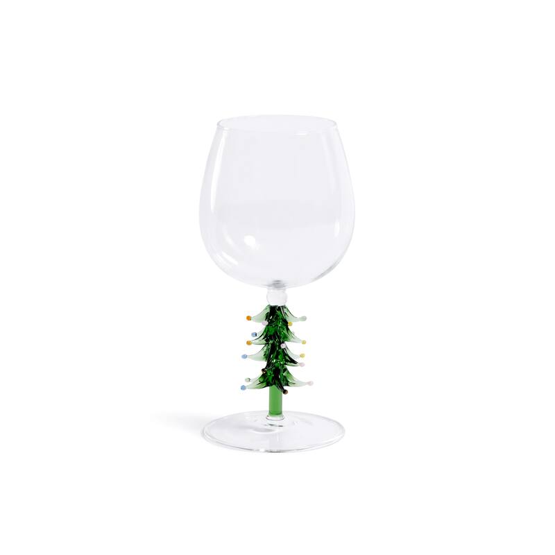 Treetop Cheers Wine Glasses - Holiday Stemware, Set of 4 - Green