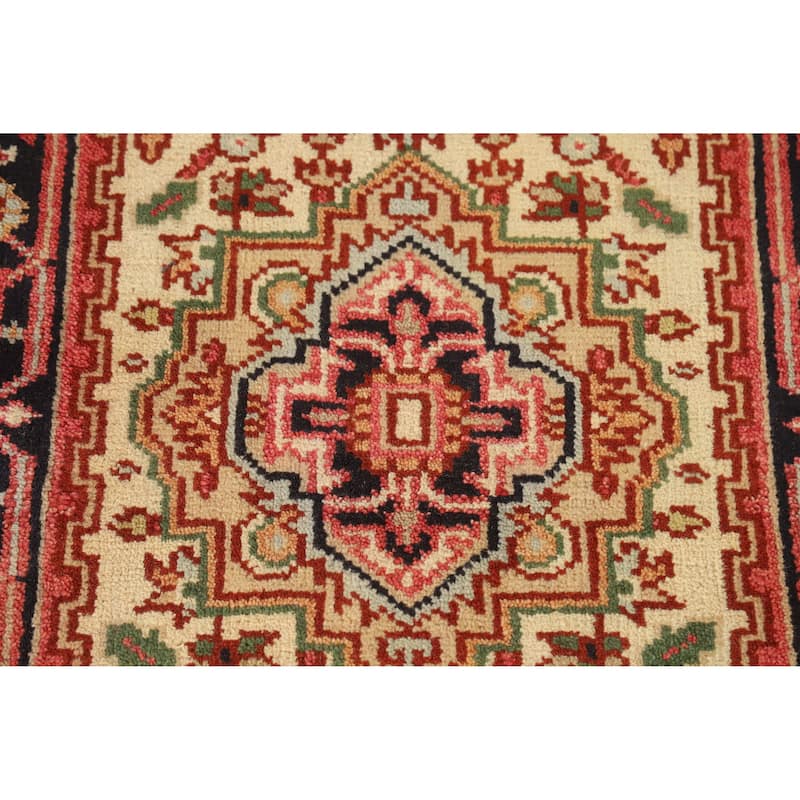 Geometric Traditional Heriz Serapi Runner Rug Hand-Knotted Wool Carpet - 2'7" x 11'10"