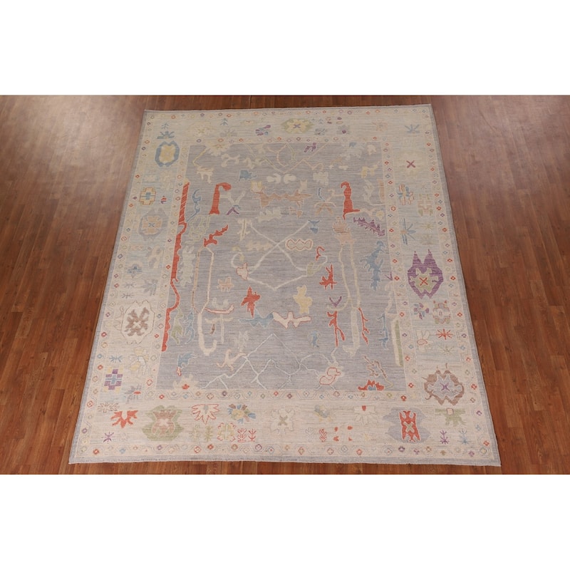 Vegetable Dye Oushak Area Rug Hand-Knotted Grey Wool Carpet - 8'0" x 9'9"