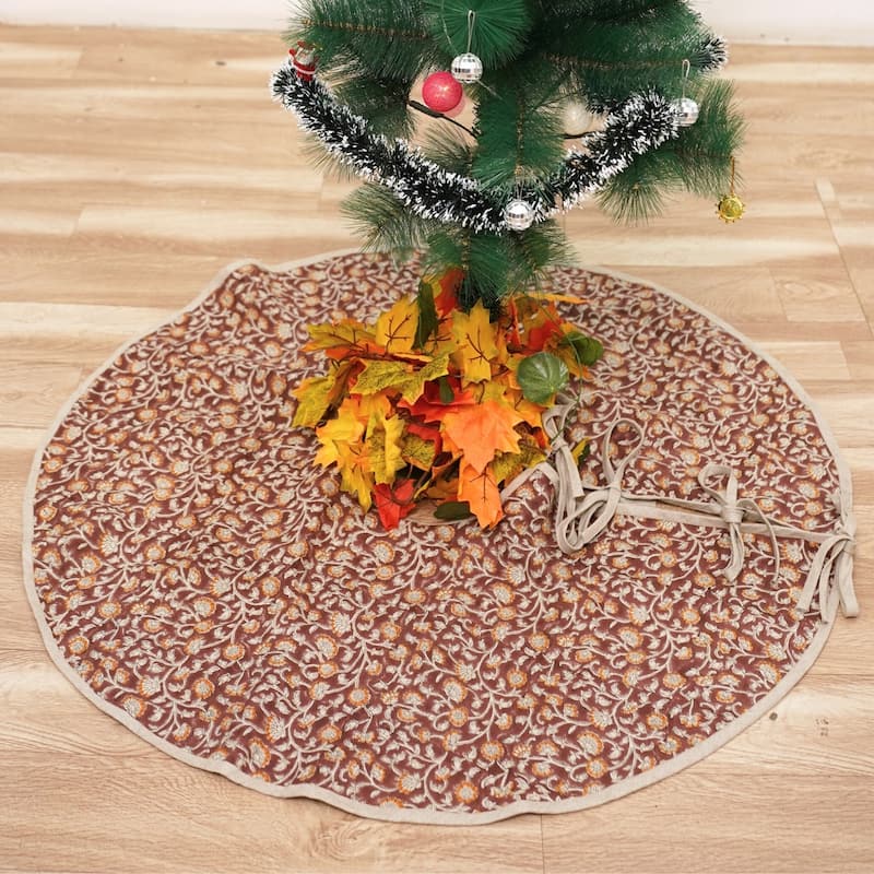 Fabdivine Hand Block Floral Soft Pure Linen Fabric Home Décor Christmas Tree Skrit