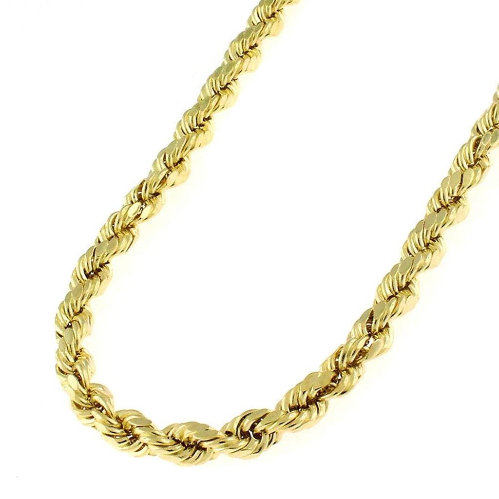 10K Yellow Gold 4MM Hollow Rope Diamond-Cut Braided Twist Link Necklace Chains, Gold Chain for Men & Women, 100% Real 10K Gold