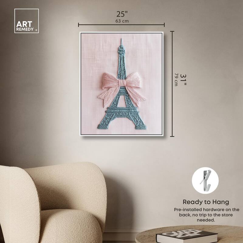 Stitched Eiffel Tower Bow Canvas by Art Remedy