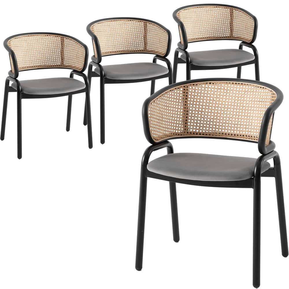 Ervilla Modern Mid Century Velvet Upholstered Dining Chair with Wicker Back Armchair for Dining Room and Kitchen (Set of 4)