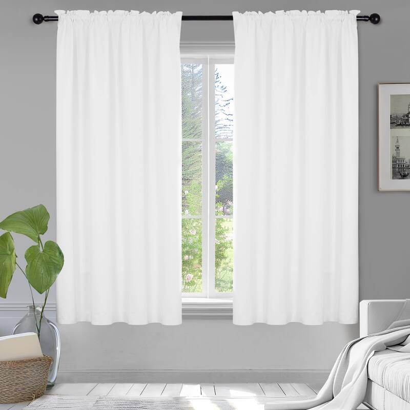 White Curtains Rod Pocket Blackout Drapes 2 Panel - 38W x 63L - White