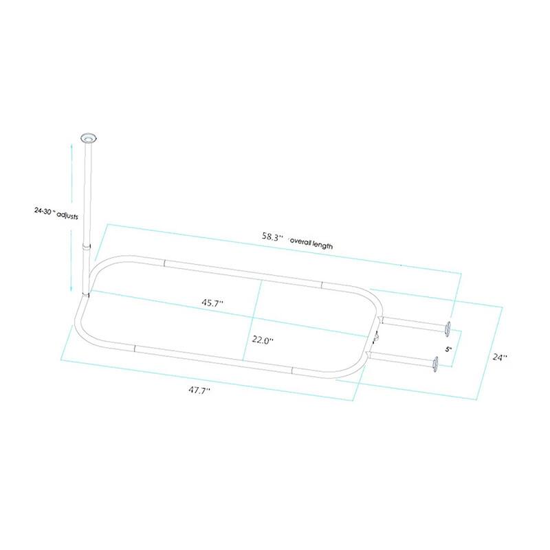 Utopia Alley Rustproof Wall Mounted Aluminum Hoop Shower Rod With Ceiling Support for Clawfoot Tub, 46 * 22 in, White