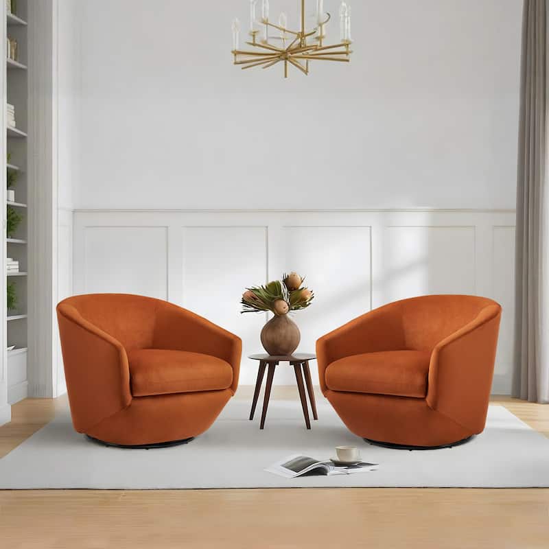 Faux Leather Velvet Upholstered Swivel Barrel Chair - VELVET - 2 Set-VELVET-ORANGE