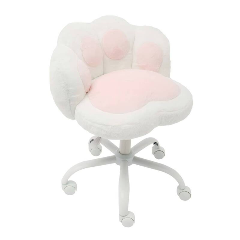 360°Rotating Height Adjustable Cute Cat Paw Office Chair with Wheels for Bedroom, Home Office - White