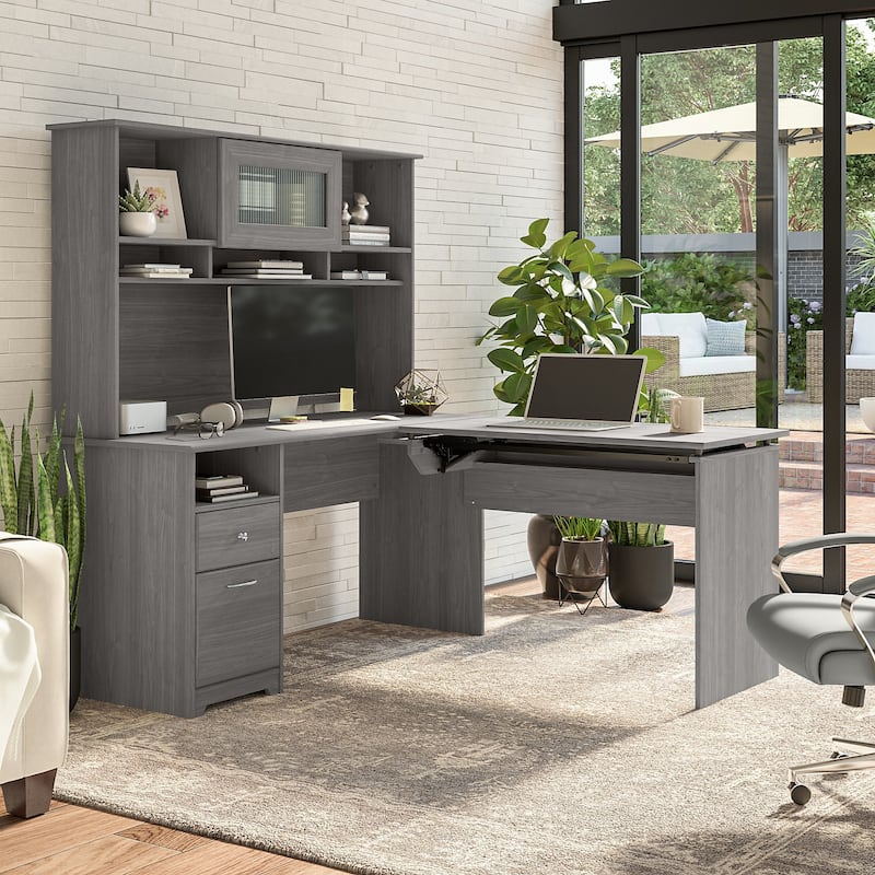 60W 3-position L-shaped Sit to Stand Desk with Hutch by Bush Furniture
