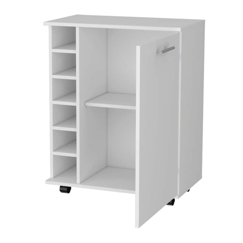 HomeRoots White Rolling Bar Cart With Wine Storage - 25.80 in. x 32.30 in. x 14.70 in.