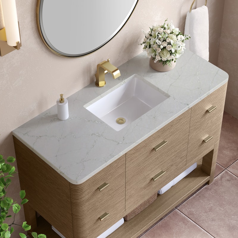 James Martin Vanities Lucian 48" Single Vanity, Pebble Oak - Victorian Silver