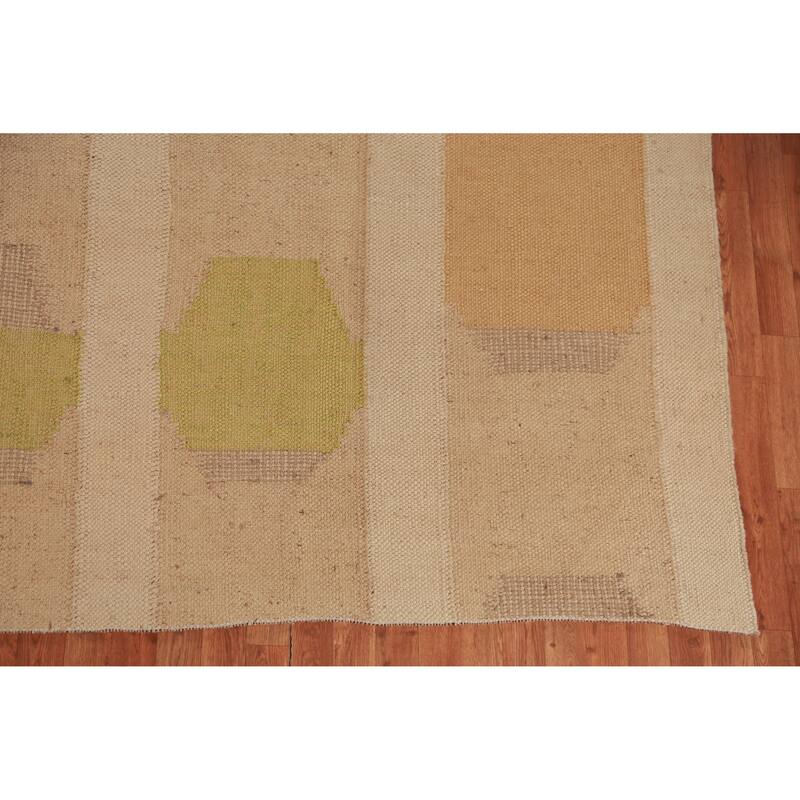 Hand Woven Oriental 100% Jute Carpet Southwestern Modern Peach Kilim Area Rug - 14' 1'' X 9' 11''