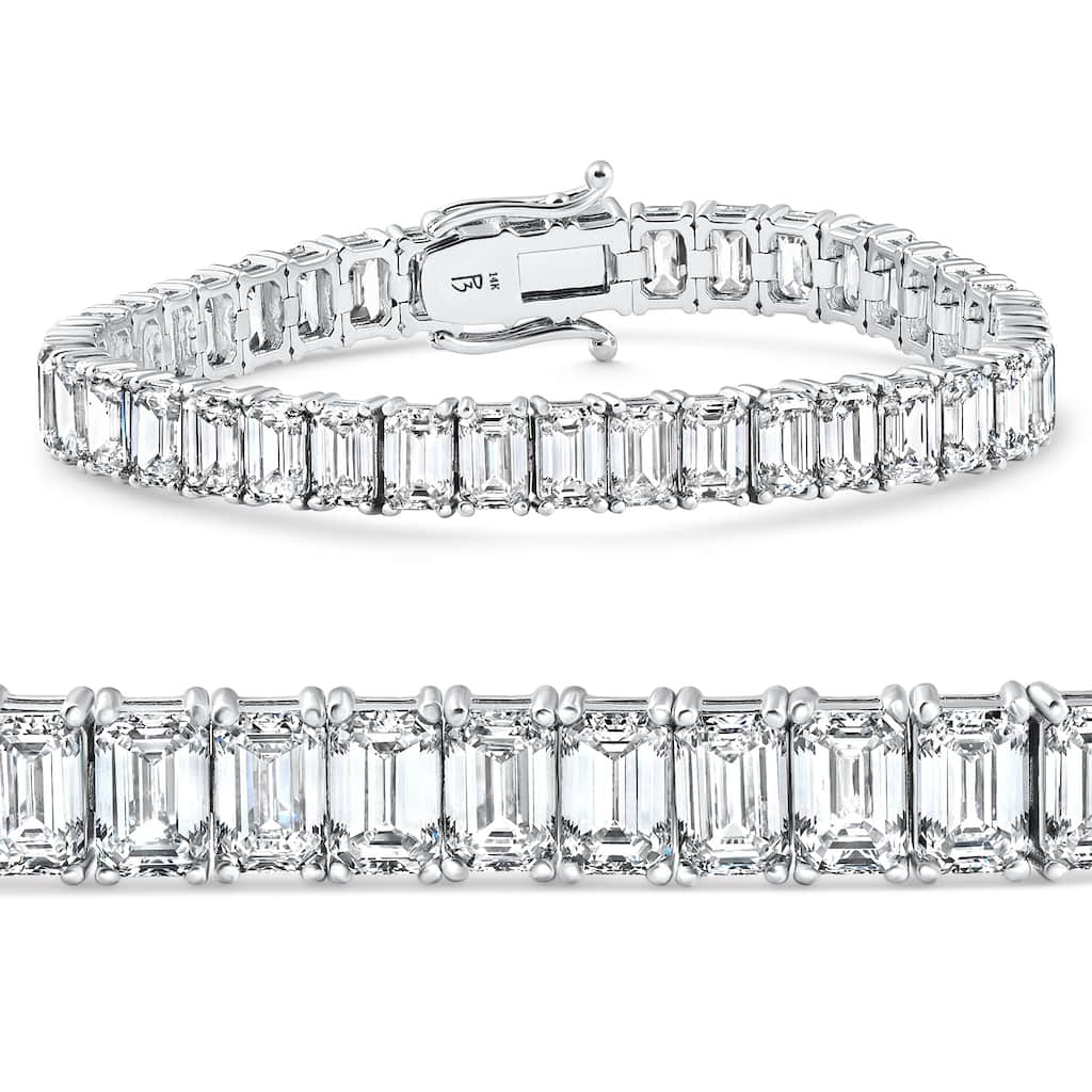 Bliss Diamond 22.50Ct Emerald Diamond Tennis Bracelet White Gold 7" 17.5g Lab Grown