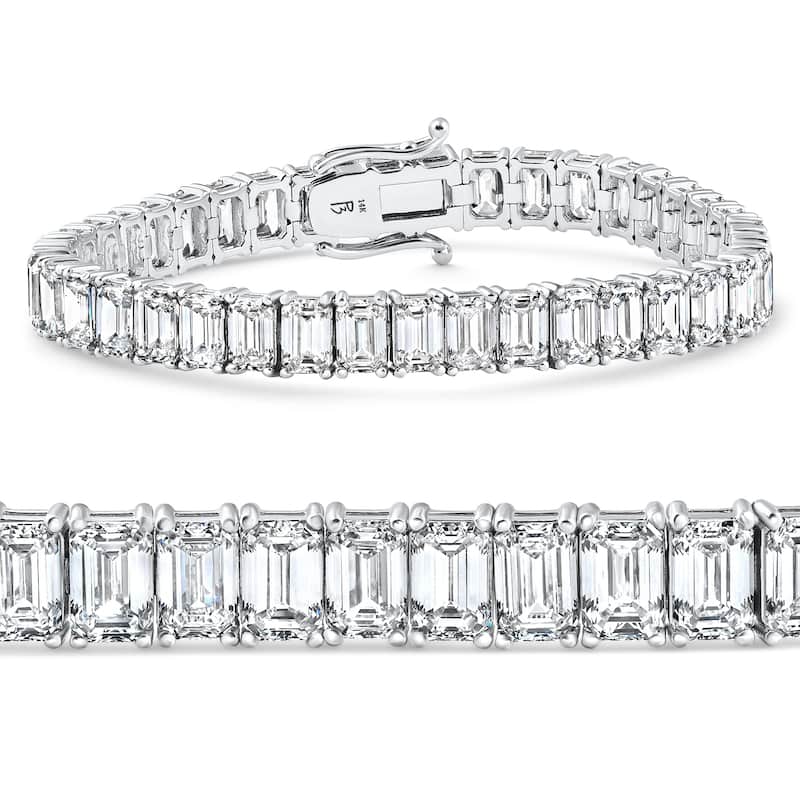 Bliss Diamond 28Ct Emerald Diamond Tennis Bracelet White Gold 7" 17.5g Lab Grown - White - 7 Inch