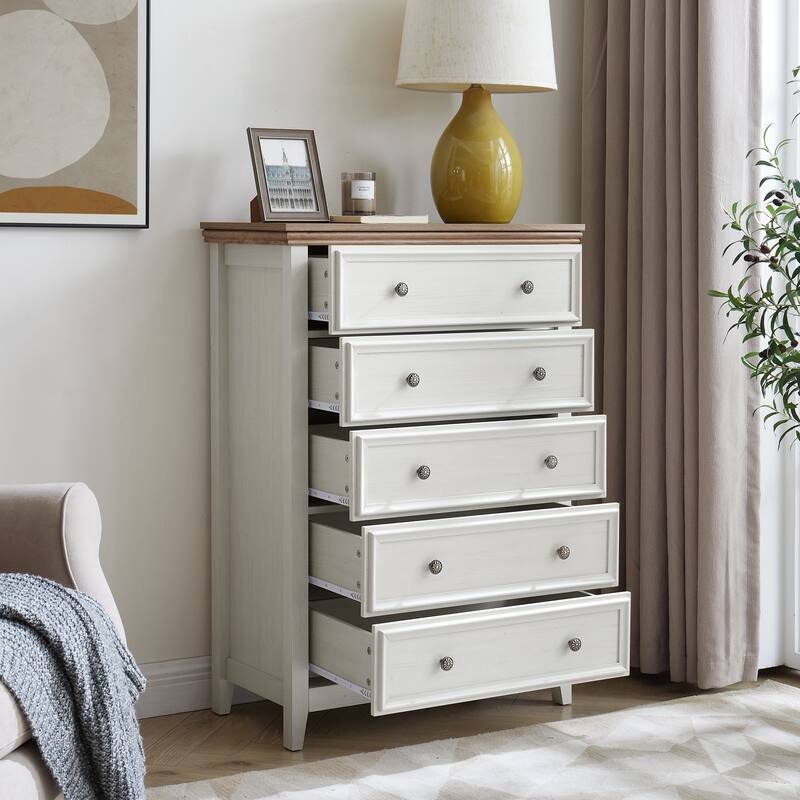 Beige Modern 5-Drawer Dresser, Stylish Closet Organizer Solution
