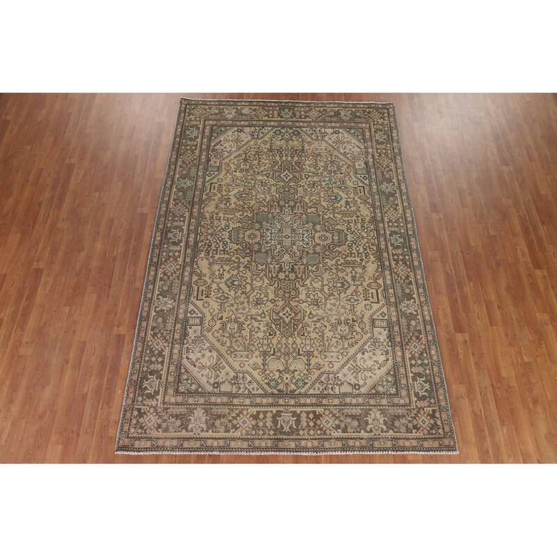 Hand Knotted Oriental 100% Wool Carpet Traditional Medallion Peach Tabriz Area Rug - 9' 10'' X 6' 4''