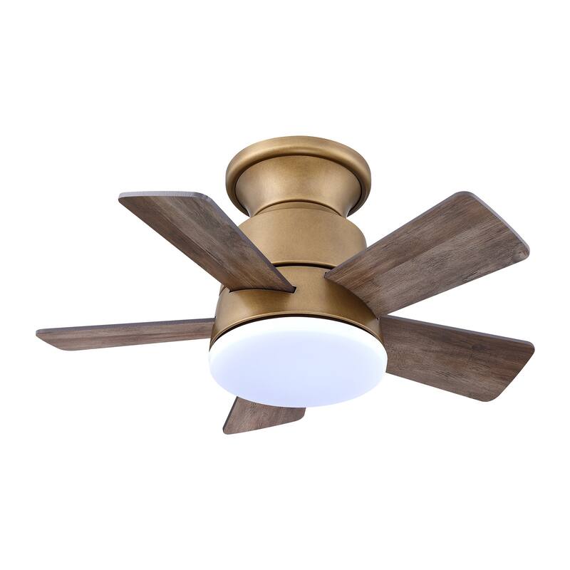 24" Aged Brass Wooden Small Dimmable Hugger Ceiling Fan with Light