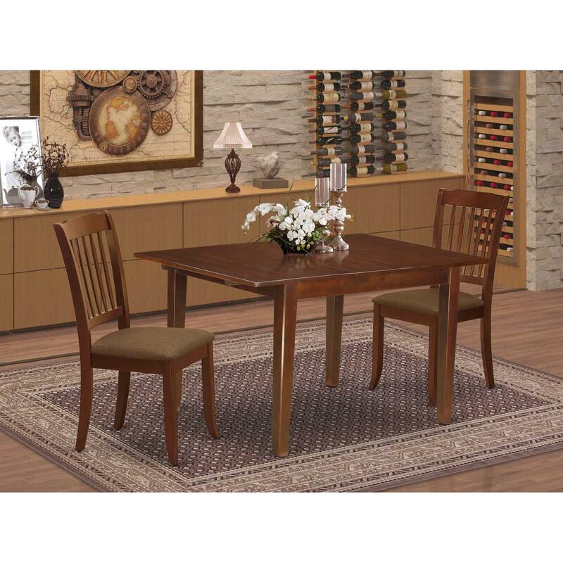 HomeStock 3-Piece Mahogany Finish Rectangular Solid Wood Top With Butterfly Leaf Dining Table Set