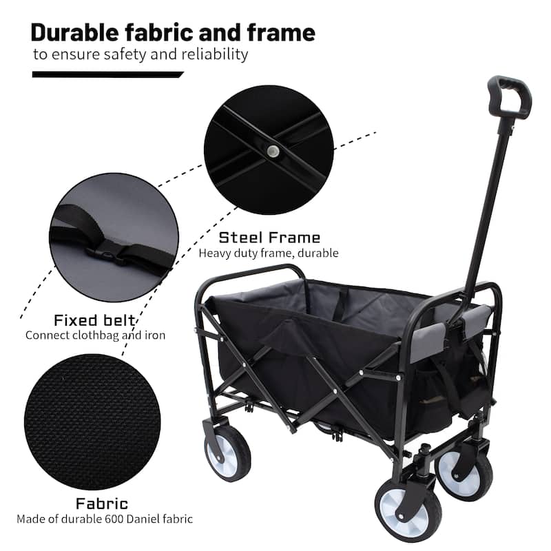 Collapsible Foldable Wagon Cart Beach Wagon Heavy Duty Utility Cart For For Camping With 3Pcs Plastic Liner Bag