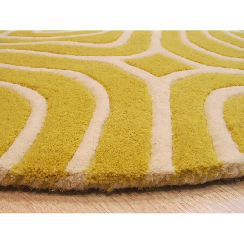 Hand-Tufted Yellow Wool Round Rug, 7'9 - Modern geometric wool rug with soft texture and vibrant design. - N/A