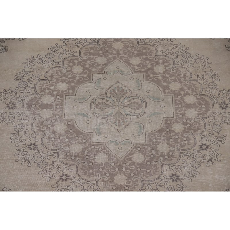 Hand Knotted Oriental 100% Wool Carpet Traditional Medallion Beige & Ivories Tabriz Area Rug - 12' 2'' X 9' 8''